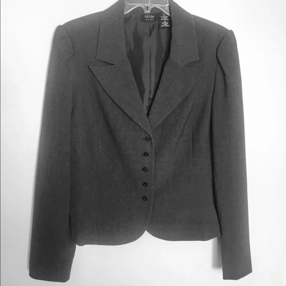 Nicole Grey Work Center Buttons Gray Fitted ‎ Blazer Size 12
